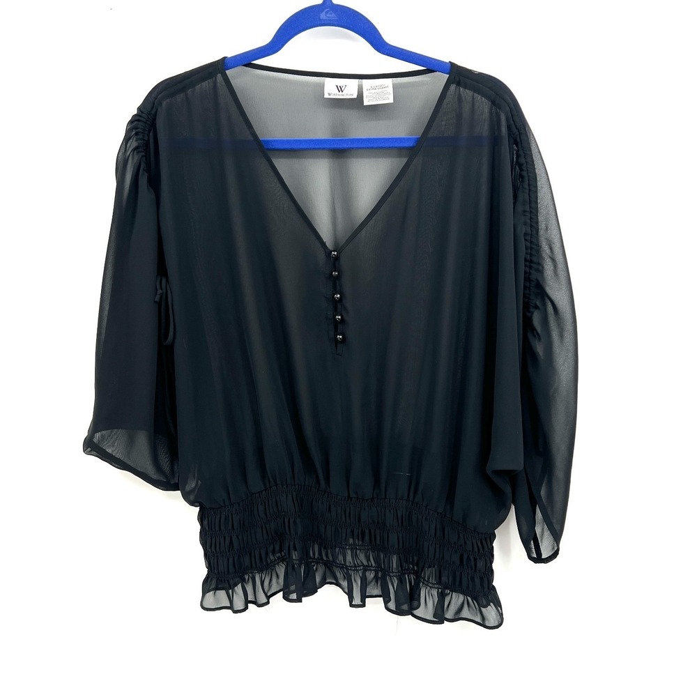sheer whimsigoth gathered sleeve blouse top whimsical fairycore coquette goth XL